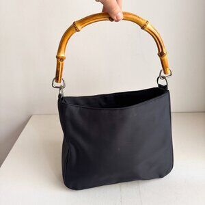 Vintage Banana Republic Black Nylon Bag w Bamboo Handle
